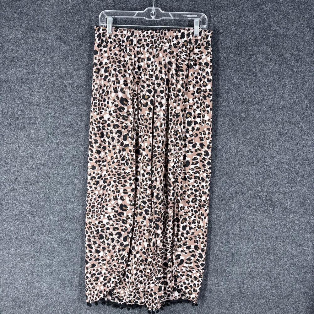 Time And Tru Pants Women M Medium Brown Animal Print High Rise Flat Front Casual